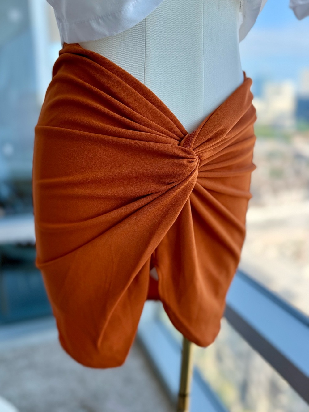 PrettyLittleThing Rust Orange Knot Front Mini Skirt